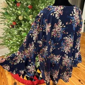 Sami & Jo Womens 2X Floral Blue Top Oversized Peasant Cottagecore Bell Sleeves